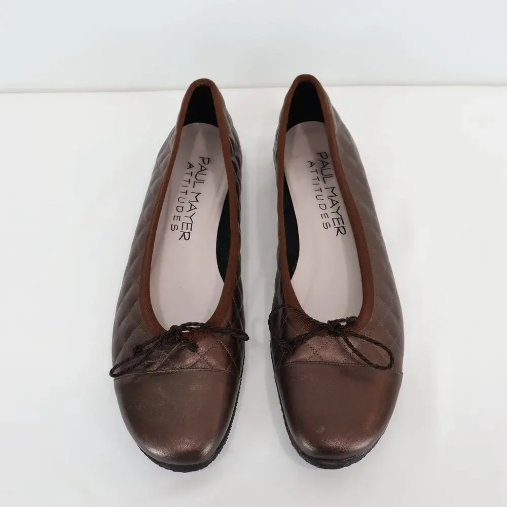Paul Mayer Attitudes Quilted Metallic Brown Ballet Flats Size 9
